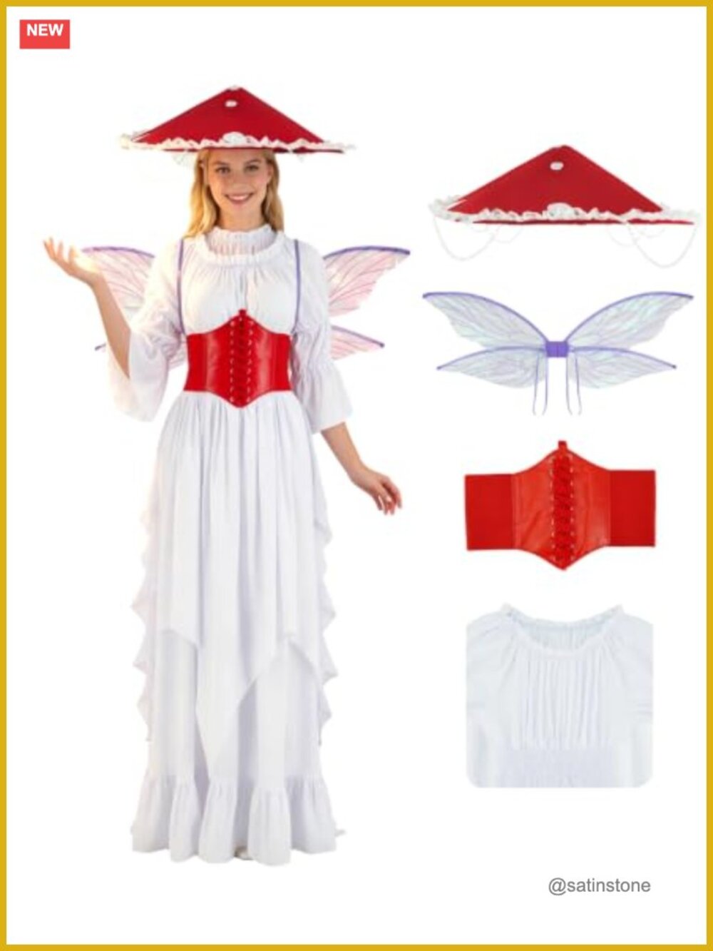 Fairy Costume Women Dress Corset Wings Hat Elf Cosplay